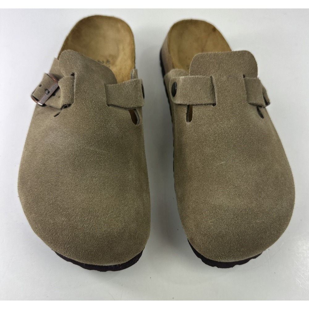 Birkenstock Boston Clog Taupe Tan Brown Sandal Suede Leather Mules Size 40 L9 M7 - Picture 12 of 12